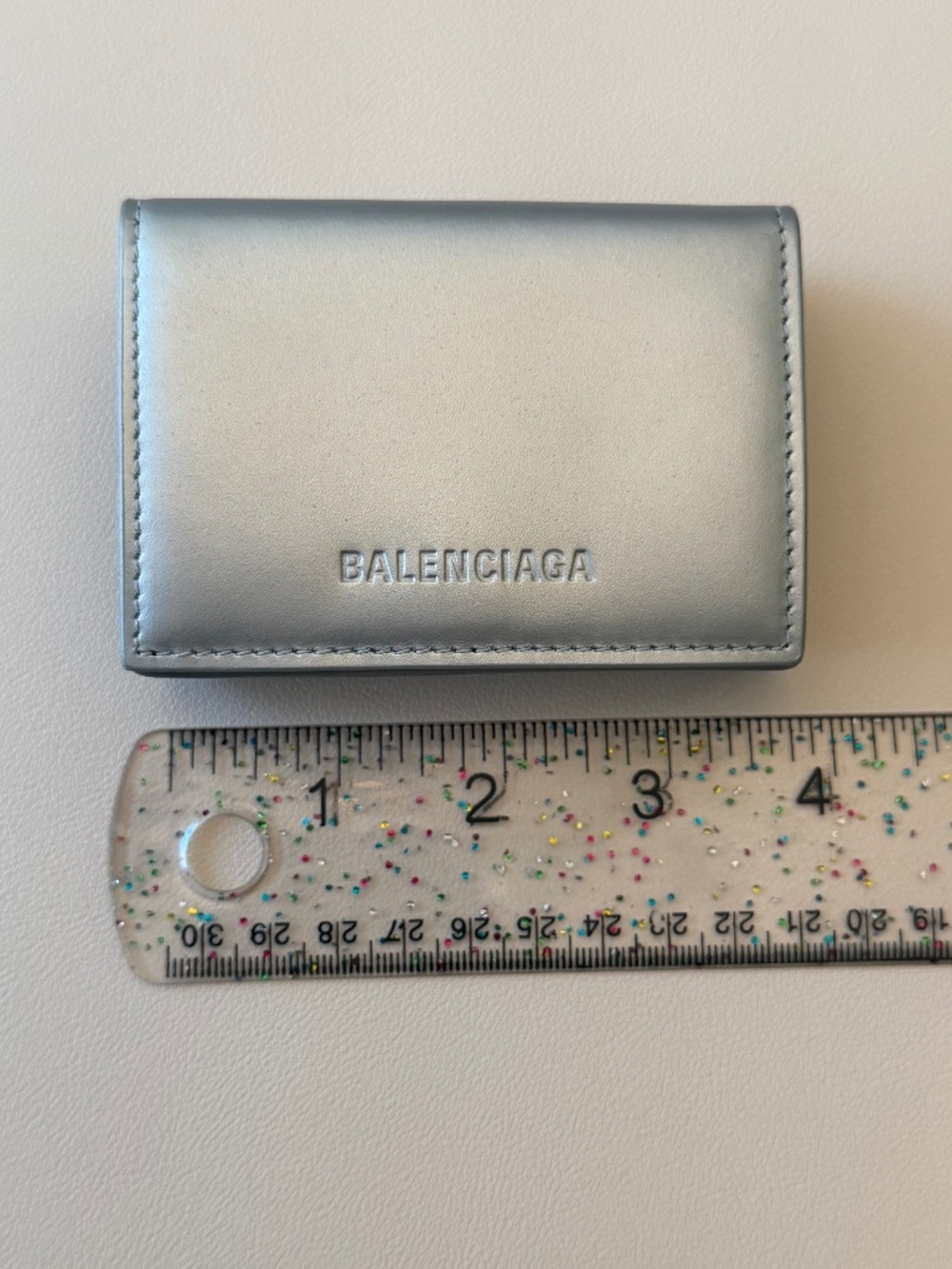 BALENCIAGA ESSENTIAL MINI WALLET Silver Trifold Wallet - Picture 2 of 13